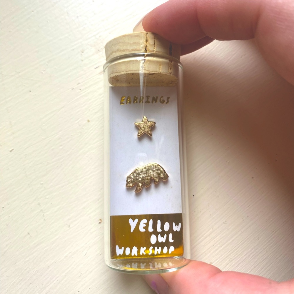 22kt gold bear and star earrings from Yellow Owl Workshop